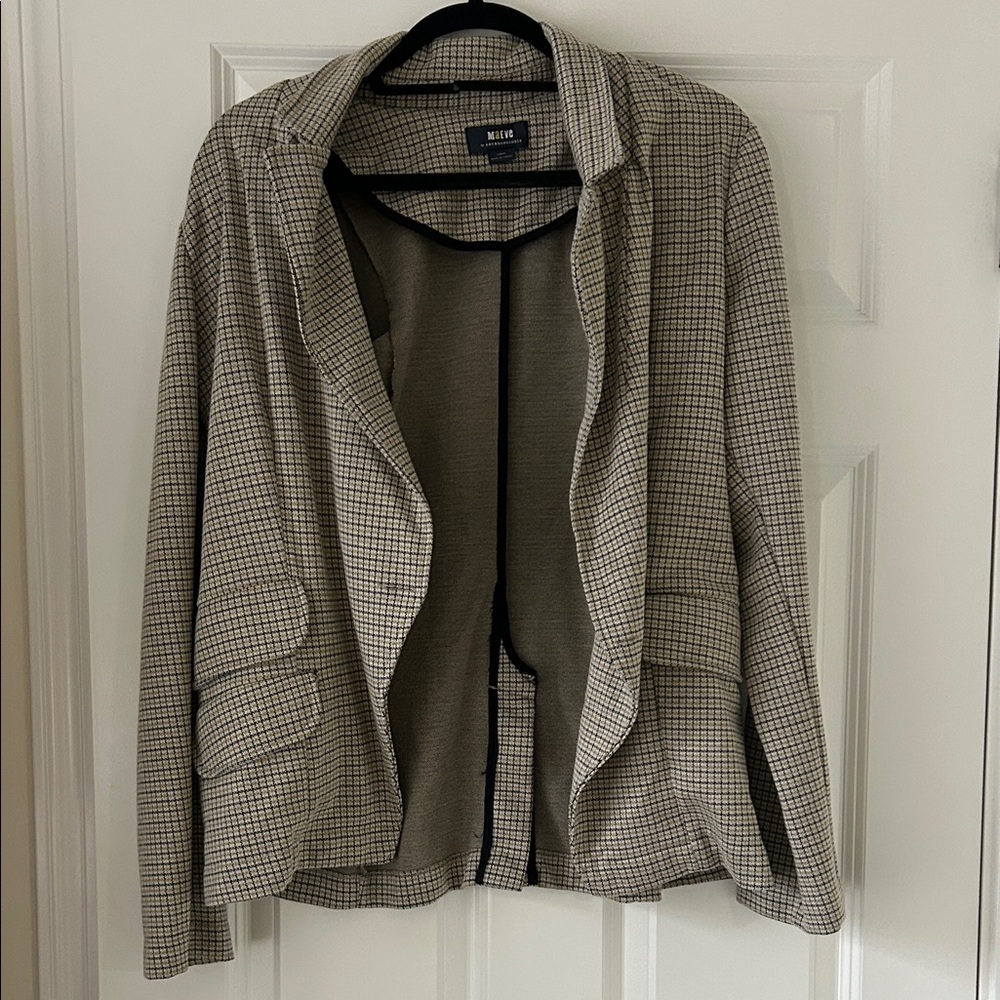 Anthropologie Beige Plaid Open-Front Blazer